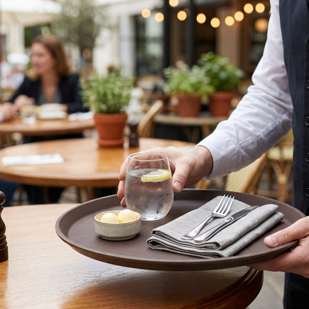 Charola para Bar Redonda 35 cm Antiderrapante para Servicio | Kinso Home