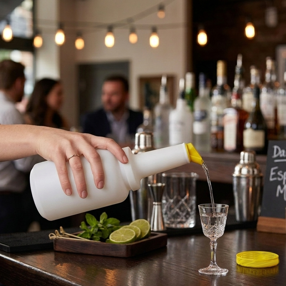 Botella para Bar 1 Litro con Tapa Amarilla para Bebidas y Jarabes | Kinso Home