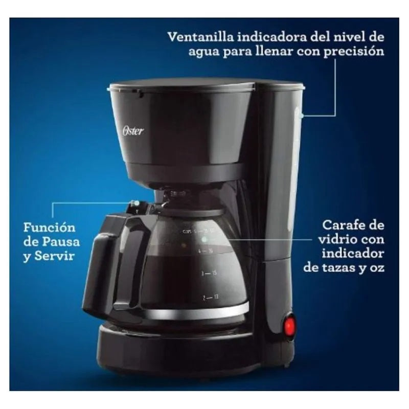 Cafetera OSTER de 5 Tazas, SemiAutomatica Negra de Goteo, BVSTDC05013