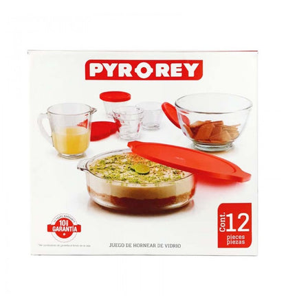 Juego Para Hornear PYR-O-REY 12pz De Vidrio Con Tapa Para Repostería