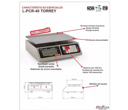 BASCULA DE 40 KG TORREY LPCR-40