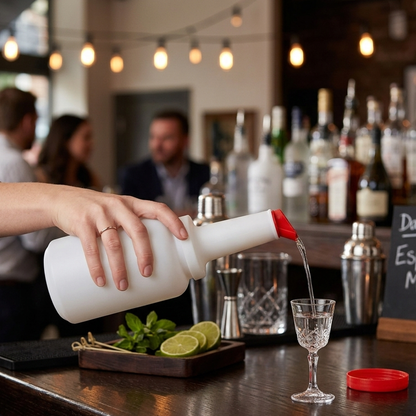 Botella para Bar 2 Litros con Tapa Roja para Bebidas y Jarabes | Kinso Home